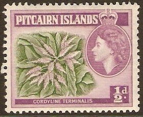 Pitcairn Islands 1957 d Green and reddish lilac. SG18.