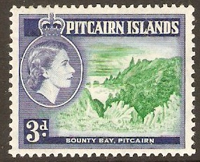 Pitcairn Islands 1957 3d Emerald and deep ultramarine. SG22.