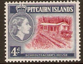 Pitcairn Islands 1957 4d Carmine-red and deep ultramarine. SG23a