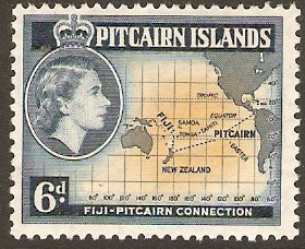 Pitcairn Islands 1957 6d Pale buff and indigo. SG24.