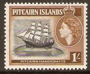 Pitcairn Islands 1957 1s Black and yellowish brown. SG26.