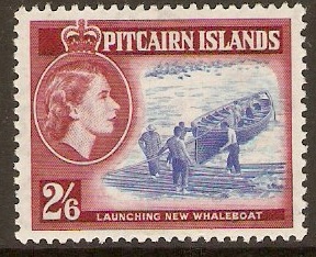 Pitcairn Islands 1957 2s.6d Ultramarine and lake. SG28.