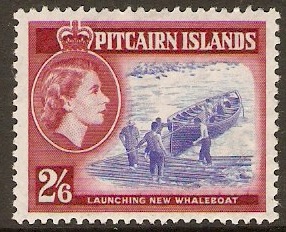 Pitcairn Islands 1957 2s.6d Blue and deep lake. SG28a.