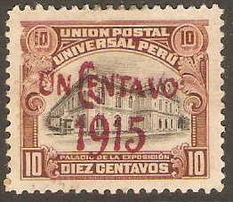 Peru 1915 1c on 10c Black and brown. SG388.
