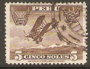 Peru 1934 5s Brown - Air. SG535.