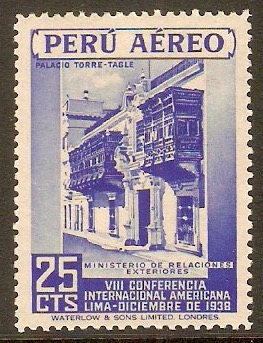 Peru 1938 25c Ultramarine - Air series. SG666.