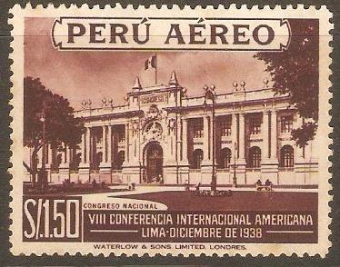 Peru 1938 1s.50 Brown-lake - Air series. SG667.