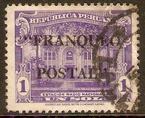 Peru 1941 1s Violet - FRANQUEO overprint series. SG671.