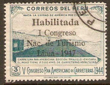 Peru 1947 3s Tourist Congress series. SG710.