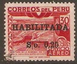 Peru 1951 25c on 30c Scarlet. SG754. - Click Image to Close
