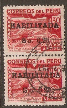 Peru 1951 25c on 30c Scarlet. SG754.
