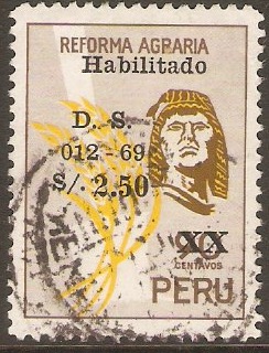 Peru 1969 2s.50 on 90c Agrarian Reform series. SG974.
