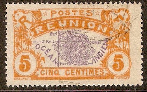 Reunion 1922 5c Violet and yellow. SG92.