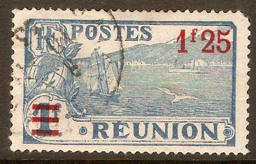 Reunion 1924 1f.25 on 1f Blue. SG125.