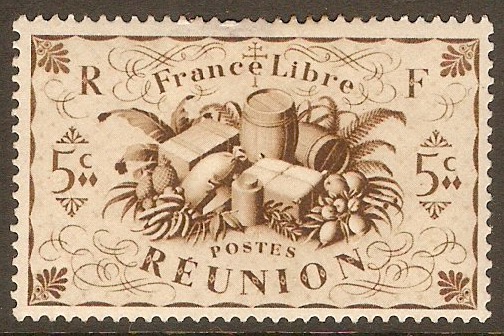 Reunion 1943 5c Brown- Free French series. SG245.