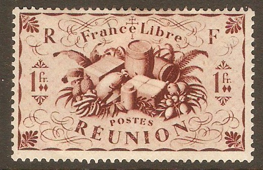 Reunion 1943 1f Maroon - Free French series. SG251.