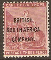 Rhodesia 1896 3d Pale claret. SG61.