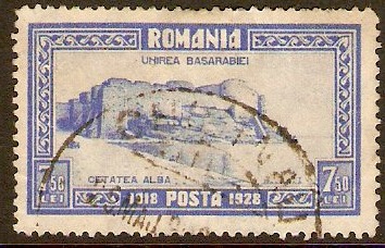 Romania 1928 7l.50 Ultramarine. SG1096.
