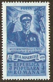 Romania 1951 5l Blue. SG2121.