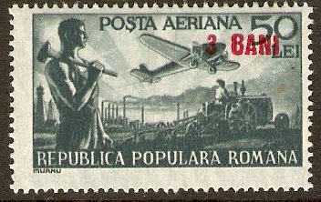 Romania 1952 3b on 50l Olive-green. SG2158.