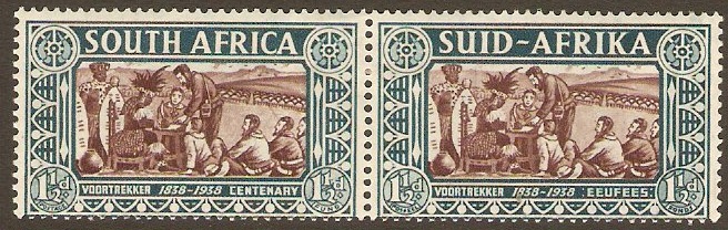 South Africa 1938 1d + 1d Chocolate and blue and green. SG78.