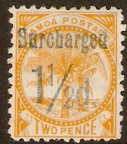 Samoa 1895 1d on 2d Orange-yellow. SG78.