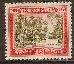 Samoa 1939 1d Olive-green and scarlet. SG195.