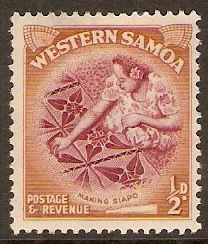 Samoa 1952 d Claret and orange-brown. SG219. - Click Image to Close