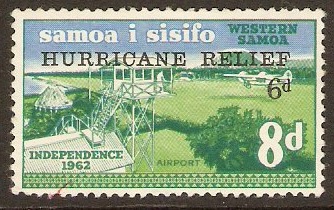 Samoa 1966 8d +6d Hurricane Relief Stamp. SG273.