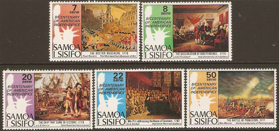 Samoa 1976 American Revolution Stamps Set. SG459-SG463.
