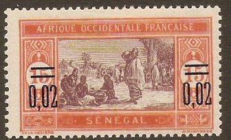 Senegal 1922 0,02 on 15c Purple and chestnut. SG103.