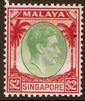 Singapore 1948 $2 Green and scarlet. SG14.