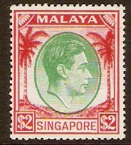 Singapore 1948 $2 Green and scarlet. SG29.