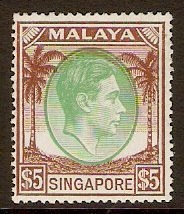 Singapore 1948 $5 Green and brown. SG30.