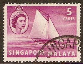 Singapore 1955 5c Bright purple. SG41.