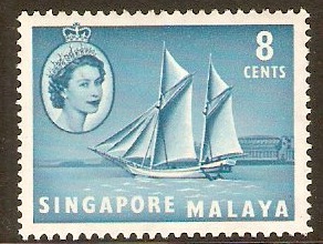 Singapore 1955 8c Turquoise-blue. SG43.