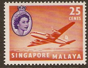 Singapore 1955 25c Orange-red and bluish violet. SG47.