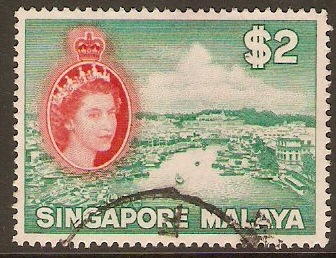 Singapore 1955 $2 Blue-green and scarlet. SG51.