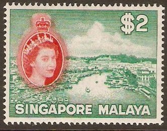 Singapore 1955 $2 Blue-green and scarlet. SG51.