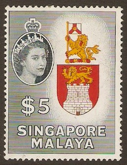Singapore 1955 $5 Yellow, red, brown and slate-black. SG52.
