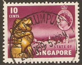 Singapore 1959 10c Yellow, sepia and reddish purple. SG54.