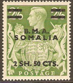 Somalia 1948 2s.50c on 2s.6d Yellow-green. SGS19.