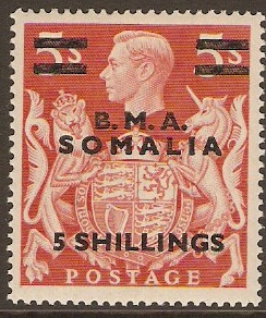 Somalia 1948 5s on 5s Red. SGS20.
