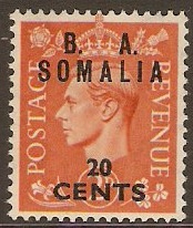 Somalia 1950 20c on 2d Pale orange. SGS23.