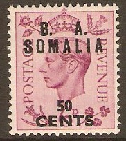 Somalia 1950 50c on 6d Purple. SGS27.