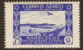 Spanish Morocco 1938 75c Ultramarine - Air series. SG208. - Click Image to Close