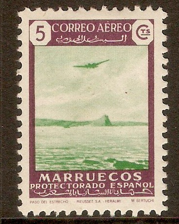 Spanish Morocco 1949 5c Green & brn-purple - Air series. SG324.