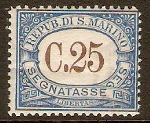 San Marino 1925 25c Blue - Postage Due. SGD116.