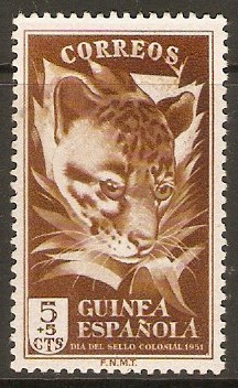 Spanish Guinea 1951 5c +5c Colonial Day series - Leopard. SG359.