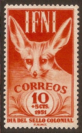 Ifni 1951 10c +5c Red-orange - Fennec Fox series. SG75.